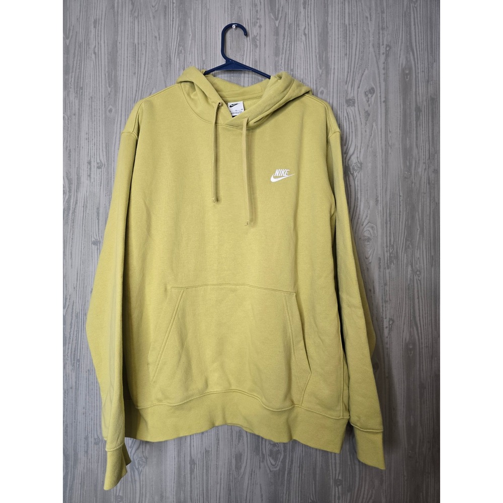 Nike Club Fleece Hoodie Mens XL Mustard Olive Yellow Pullover Embroidered Logo